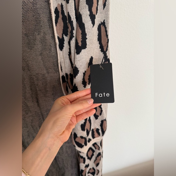 NWT Fate animal print long cardigan waist tie knit long cheetah print cardigan L - Picture 12 of 15